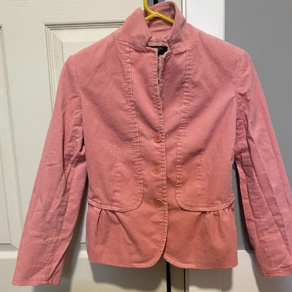 Talbots Women's Jacket Size 6 Petite Pink Corduroy Blazer Button Close, Lined